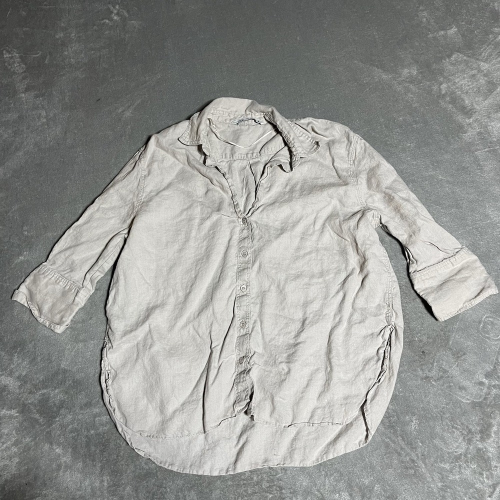 Zara Light Gray Button-Up Linen Blouse